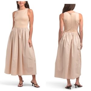🤎🔹️White Closet 🔹️Stylish Sleeveless Sand Knit Woven Maxi Dress